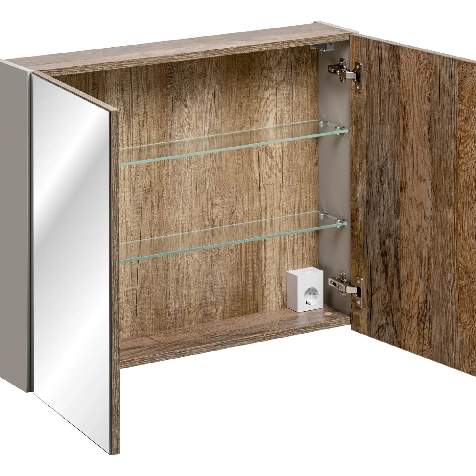Mobile bagno sospeso 180cm con 2 lavabi, 2 mobili specchio e colonna grigio quercia Serif