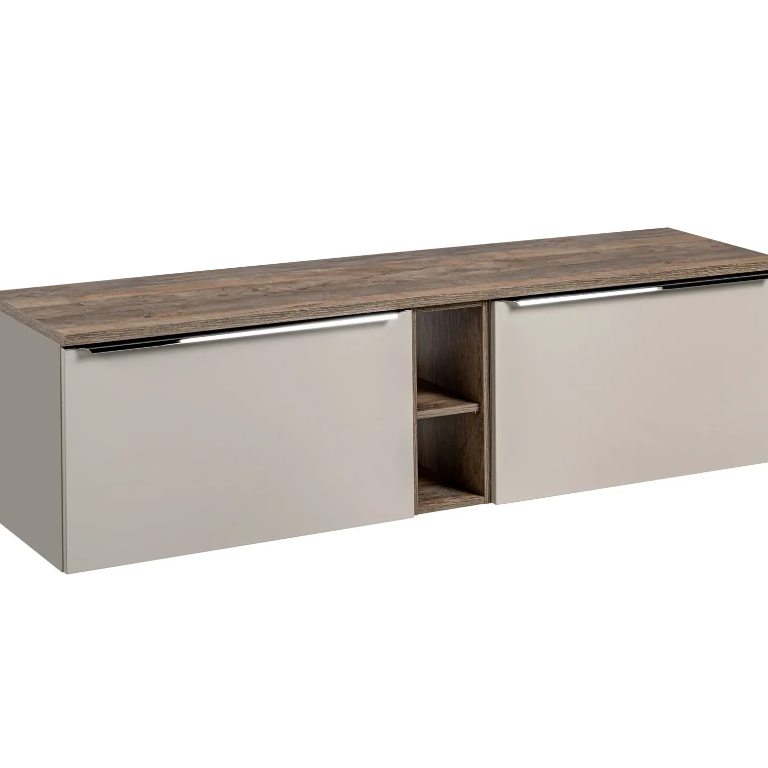 Mobile bagno sospeso 180cm con 2 lavabi, 2 mobili specchio e colonna grigio quercia Serif