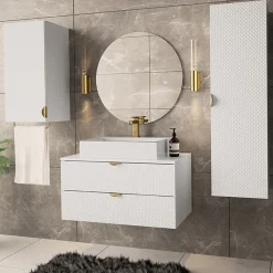 Mobile bagno sospeso 80cm con colonna e pensile bianco Hakone