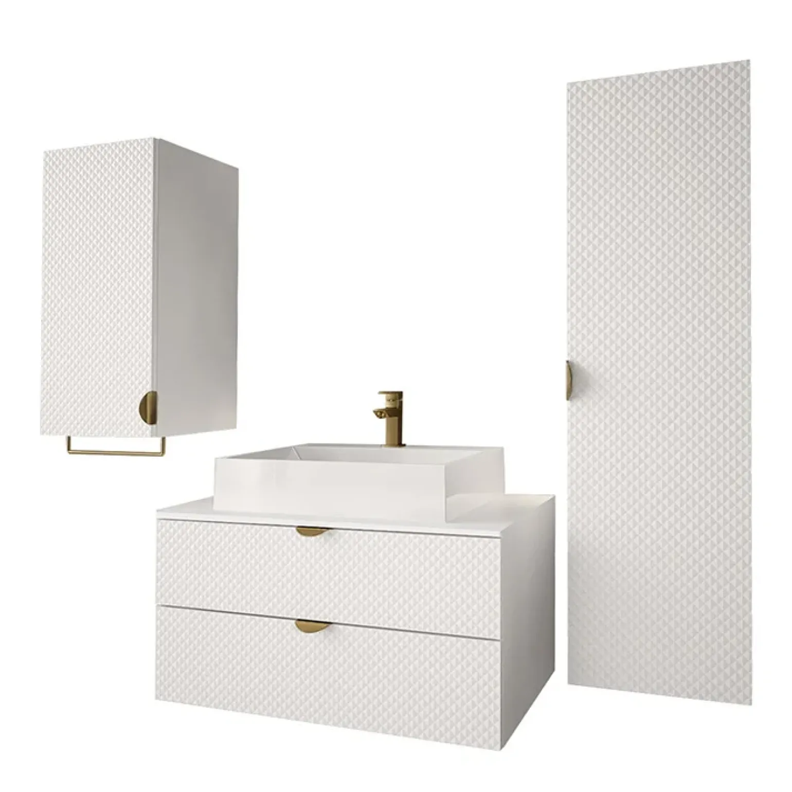 Mobile bagno sospeso 80cm con colonna e pensile bianco Hakone