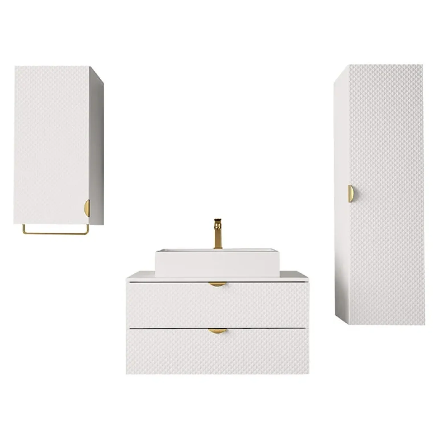 Mobile bagno sospeso 80cm con colonna e pensile bianco Hakone