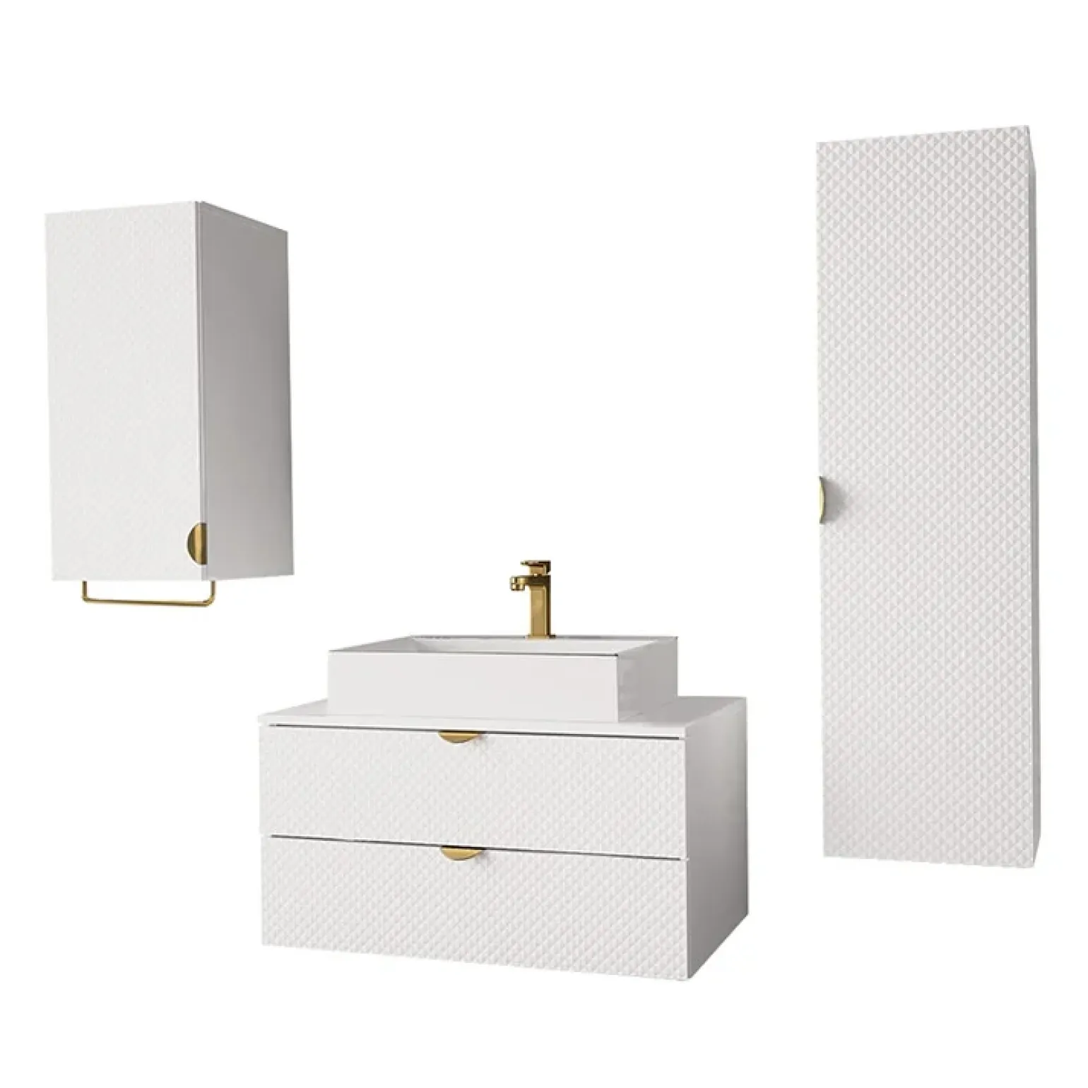 Mobile bagno sospeso 80cm con colonna e pensile bianco Hakone