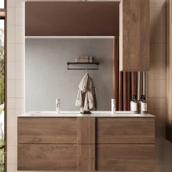 Mobile bagno sospeso 120cm con doppio lavabo e specchio rovere Alvarez