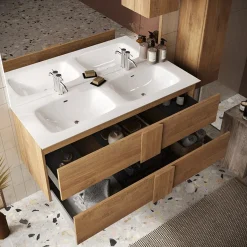 Mobile bagno sospeso 120cm con doppio lavabo e specchio rovere Alvarez