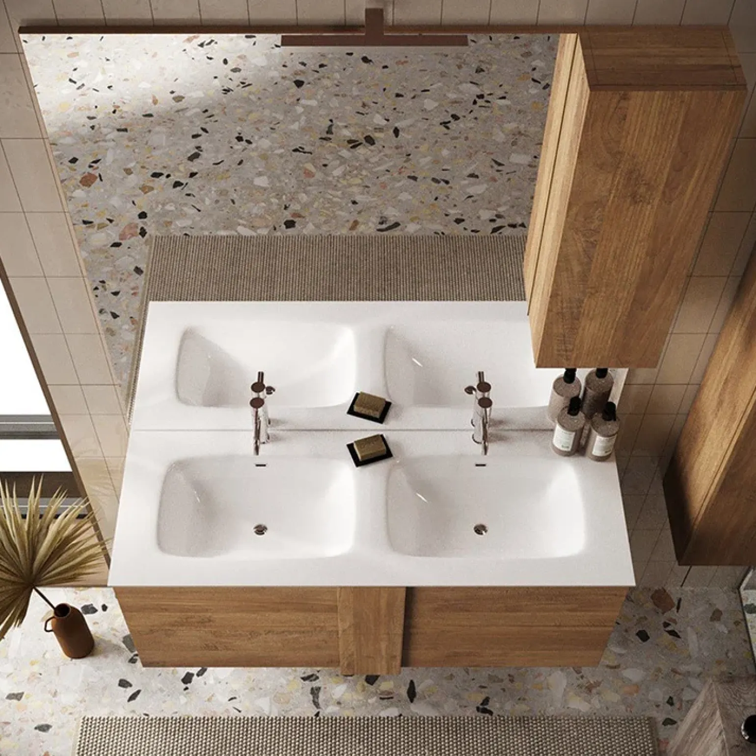 Mobile bagno sospeso 120cm con doppio lavabo e specchio rovere Alvarez