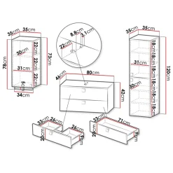 Mobile bagno sospeso 80cm con colonna e pensile maniglie oro nero Bursa