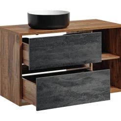 Mobile bagno sospeso 100cm con lavabo, specchio e colonna rovere antracite Stony