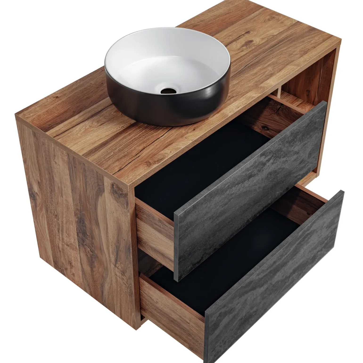 Mobile bagno sospeso 100cm con lavabo, specchio e colonna rovere antracite Stony
