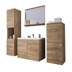 Mobile bagno sospeso 60cm con lavabo, specchio e 2 colonne rovere Saturnia