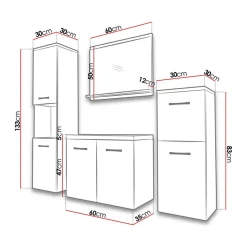 Mobile bagno sospeso 60cm con lavabo, specchio e 2 colonne rovere Saturnia