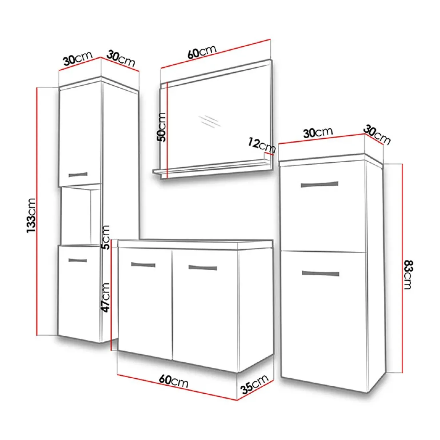 Mobile bagno sospeso 60cm con lavabo, specchio e 2 colonne rovere Saturnia