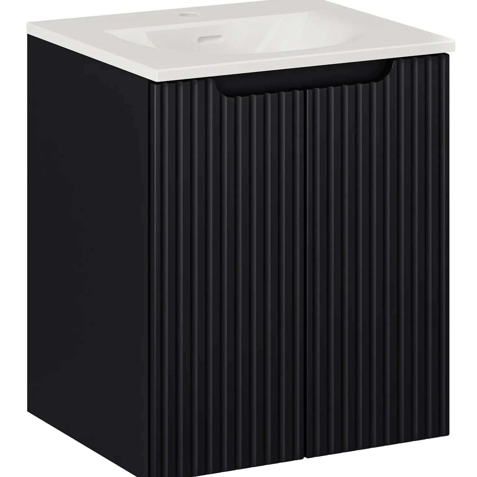 Mobile bagno sospeso 50cm cannettato con lavabo 2 ante nero Cleany