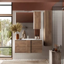 Mobile bagno sospeso 100cm con lavabo e specchio rovere Alvarez