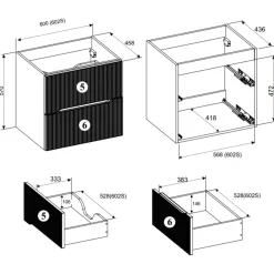 Mobile bagno sospeso 60cm cannettato 2 cassetti rovere Pretty