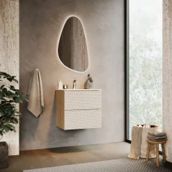 Mobile bagno sospeso 70cm con lavabo da incasso 2 cassetti beige rovere Swim