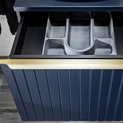 Mobile bagno sospeso 120cm con 2 lavabi, 2 specchi e colonna cannettato blu Deep