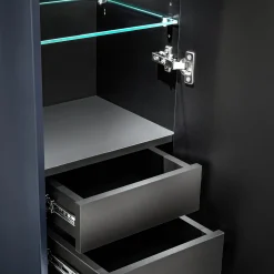 Mobile bagno sospeso 120cm con 2 lavabi, 2 specchi e colonna cannettato blu Deep