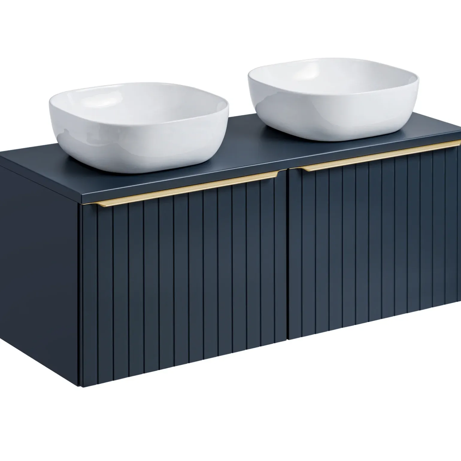 Mobile bagno sospeso 120cm con 2 lavabi, 2 specchi e colonna cannettato blu Deep
