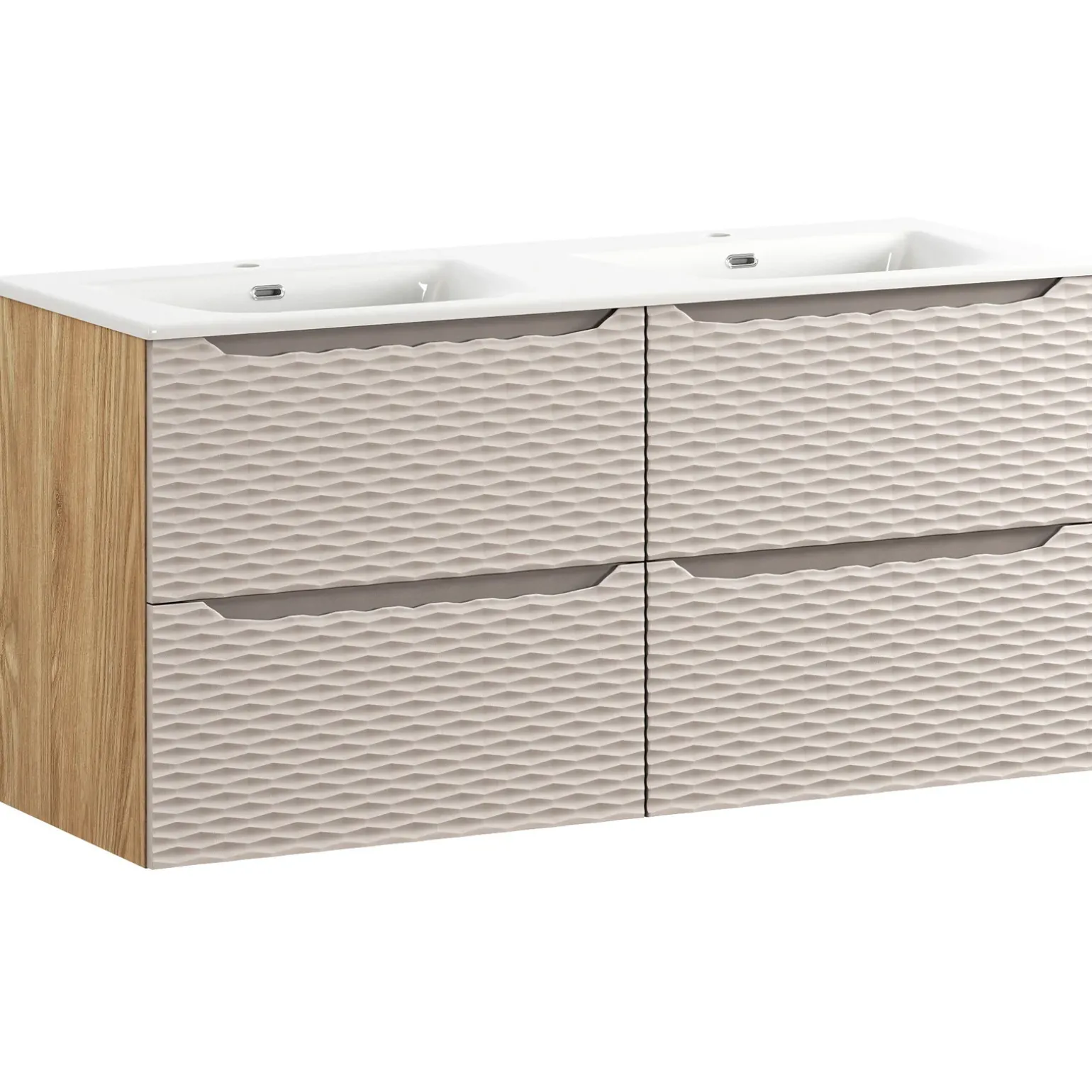 Mobile bagno sospeso 120cm con doppio lavabo da incasso beige rovere Swim