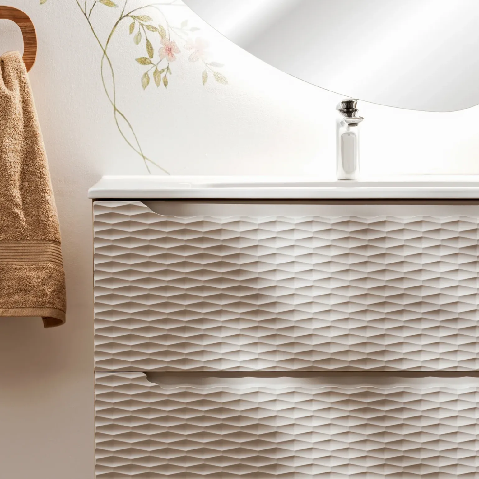Mobile bagno sospeso 120cm con doppio lavabo da incasso beige rovere Swim