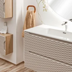 Mobile bagno sospeso 120cm con doppio lavabo da incasso beige rovere Swim