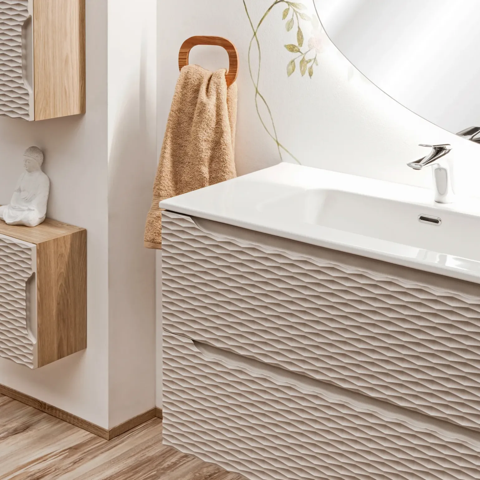 Mobile bagno sospeso 120cm con doppio lavabo da incasso beige rovere Swim
