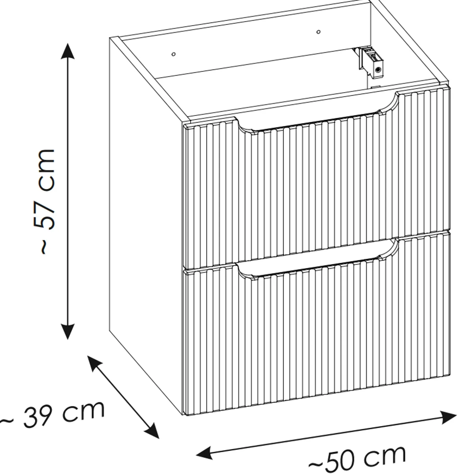 Mobile bagno sospeso 50cm cannettato con lavabo 2 cassetti nero Cleany