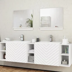 Mobile bagno sospeso 190cm con doppio lavabo e specchi serigrafato bianco Baden 4
