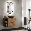 Mobile bagno sospeso 80cm cm 2 cassetti 2 vani quercia antracite Limpid