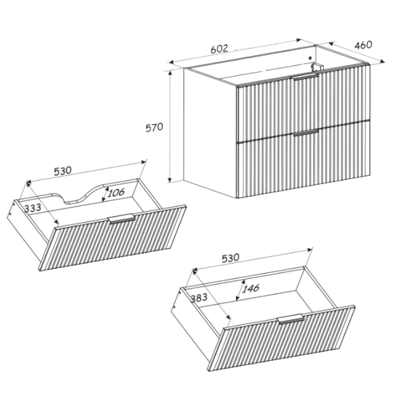 Mobile bagno sospeso 80cm cm 2 cassetti 2 vani quercia antracite Limpid