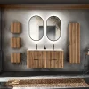 Mobile bagno sospeso 120cm cm con 2 lavabi da incasso, 2 specchi, colonna e cubotti quercia antracite Limpid