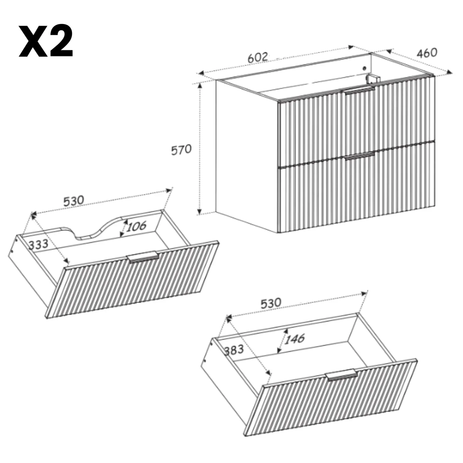 Mobile bagno sospeso 120cm cm con 2 lavabi da incasso, 2 specchi, colonna e cubotti quercia antracite Limpid