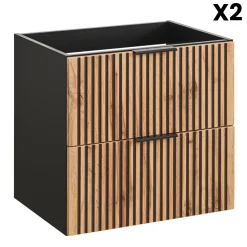 Mobile bagno sospeso 120cm cm con 2 lavabi da incasso, 2 specchi, colonna e cubotti quercia antracite Limpid