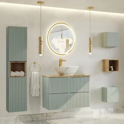 Mobile bagno sospeso 80cm cannettato 2 cassetti verde salvia rovere Greeny