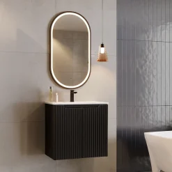 Mobile bagno sospeso 60cm cannettato con lavabo 2 ante nero Cleany