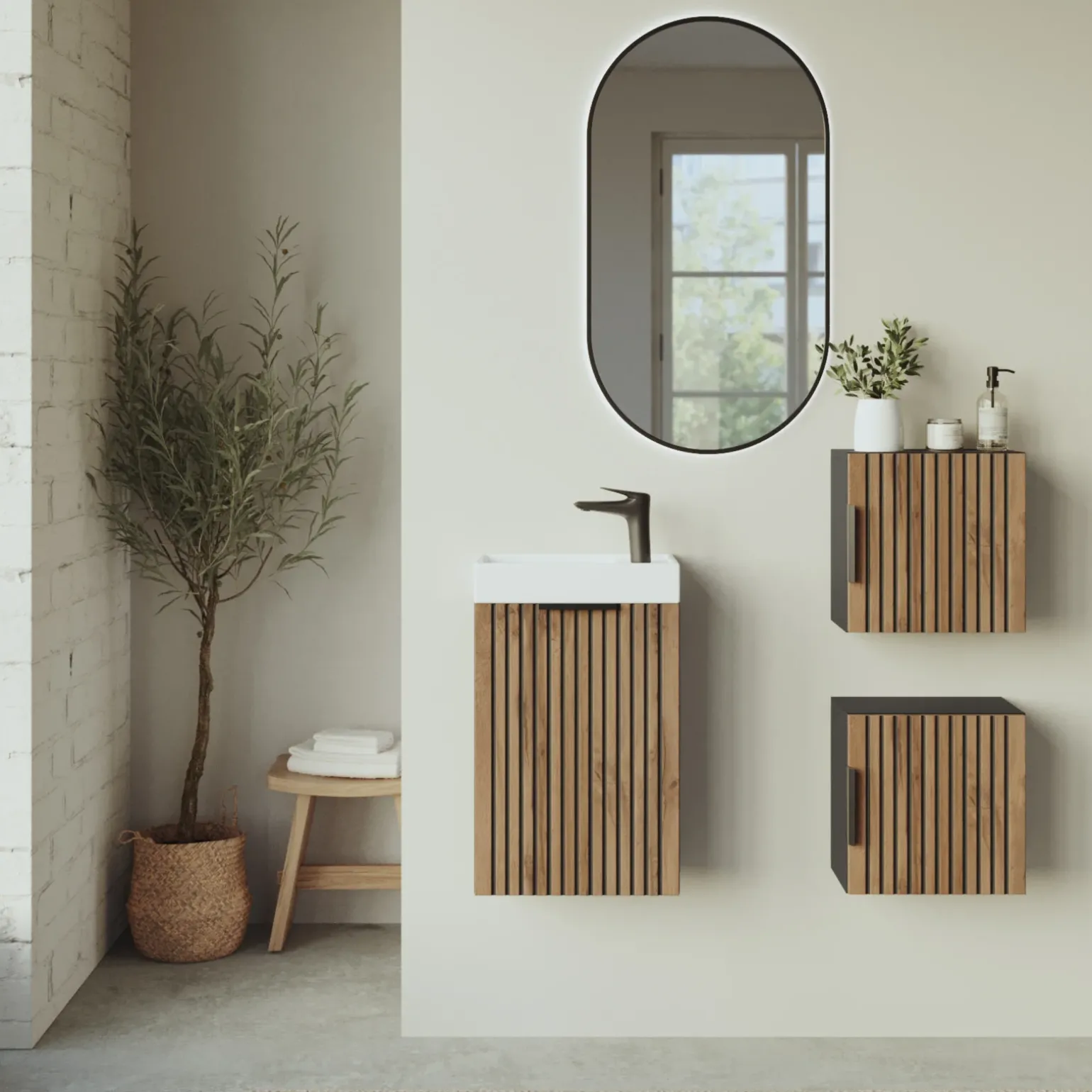 Mobile bagno sospeso 40cm cm con lavabo quercia antracite Limpid