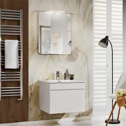 Mobile bagno sospeso 60cm cannettato con lavabo 1 cassettone bianco Autentic
