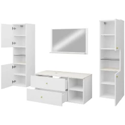 Mobile bagno sospeso 100cm con lavabo, specchio e 2 colonne bianco Krom