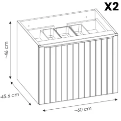 Mobile bagno sospeso 120cm con 2 lavabi, 2 specchi rotondi e colonna cannettato blu Deep