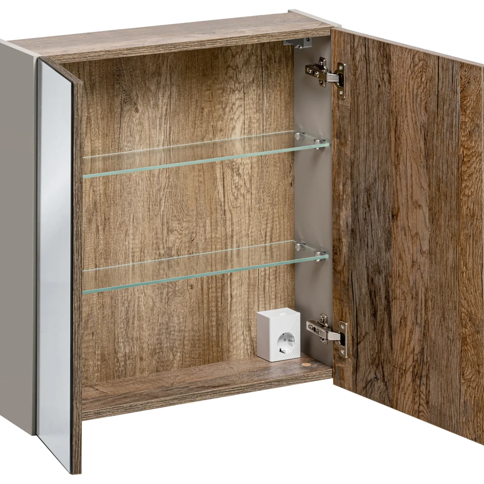 Mobile bagno sospeso 60cm con lavabo, mobile specchio e colonna grigio quercia Serif