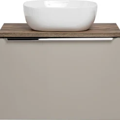 Mobile bagno sospeso 60cm con lavabo, mobile specchio e colonna grigio quercia Serif