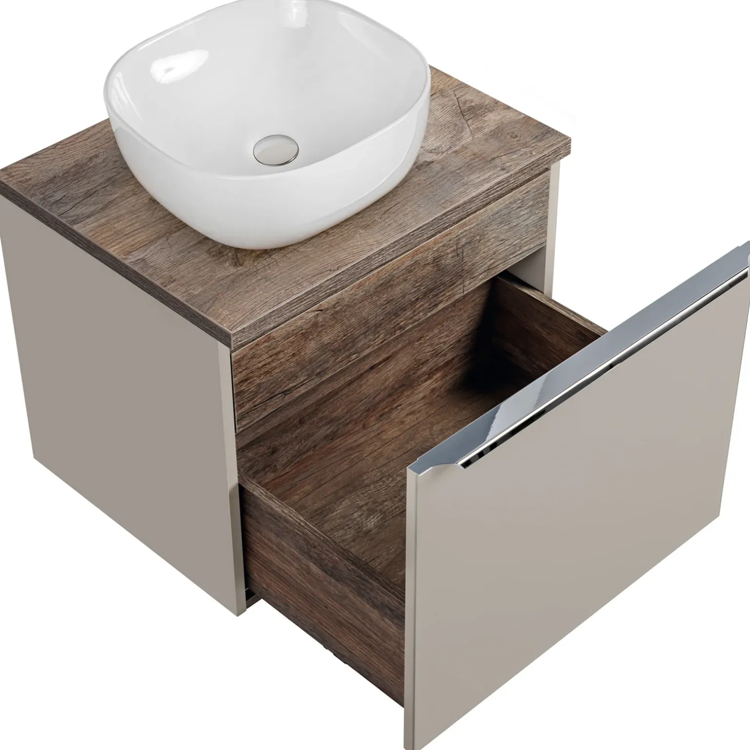 Mobile bagno sospeso 60cm con lavabo, mobile specchio e colonna grigio quercia Serif