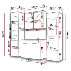 Mobile bagno sospeso 60cm con lavabo, specchio e 2 colonne grigio lucido bianco Luz