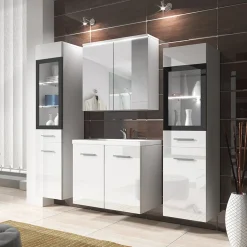 Mobile bagno sospeso 60cm con lavabo, specchio e 2 colonne bianco lucido Luz