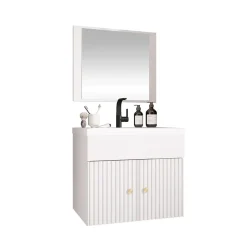 Mobile bagno sospeso 60cm con specchio serigrafato bianco Ischia 5