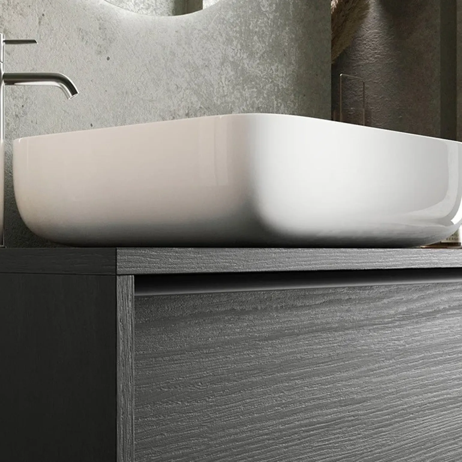 Mobile bagno sospeso 92cm con lavabo e specchio nero frassinato Absolut