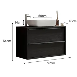 Mobile bagno sospeso 92cm con lavabo e specchio nero frassinato Absolut
