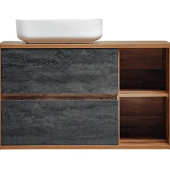 Mobile bagno sospeso 100cm con lavabo, mobile specchio e colonna rovere antracite Stony