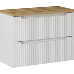 Mobile bagno sospeso 80cm cannettato 2 cassetti bianco rovere Cleany