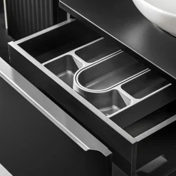 Mobile bagno sospeso 140cm con 2 lavabi, specchio e colonna nero Serif